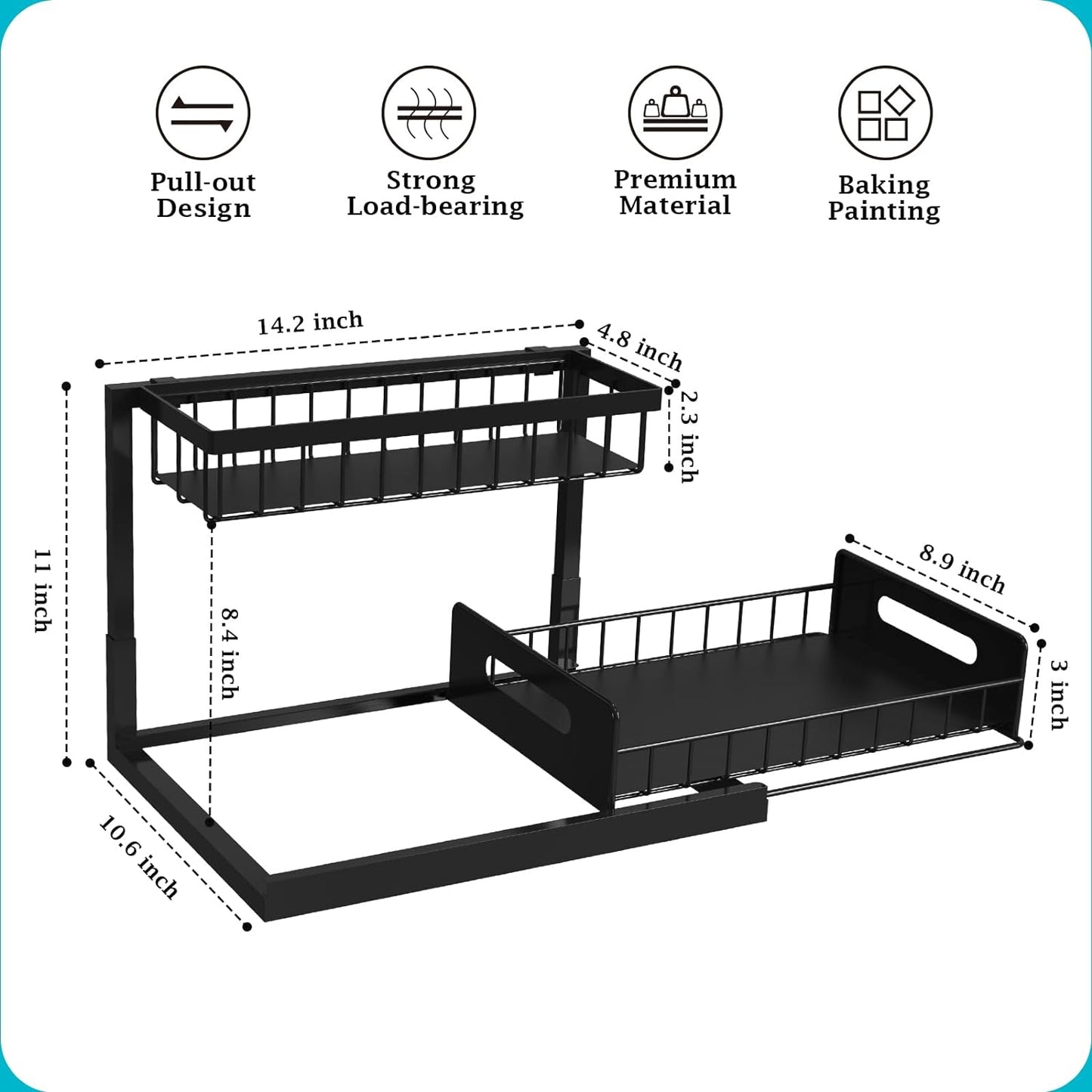 REALINN Under Sink Organizer and Storage, 2 Pack Pull Out Cabinet Organizer Slide Out Sink Shelf Cabinet Storage Shelves, Under Sink Storage for Kitchen Bathroom Cabinet