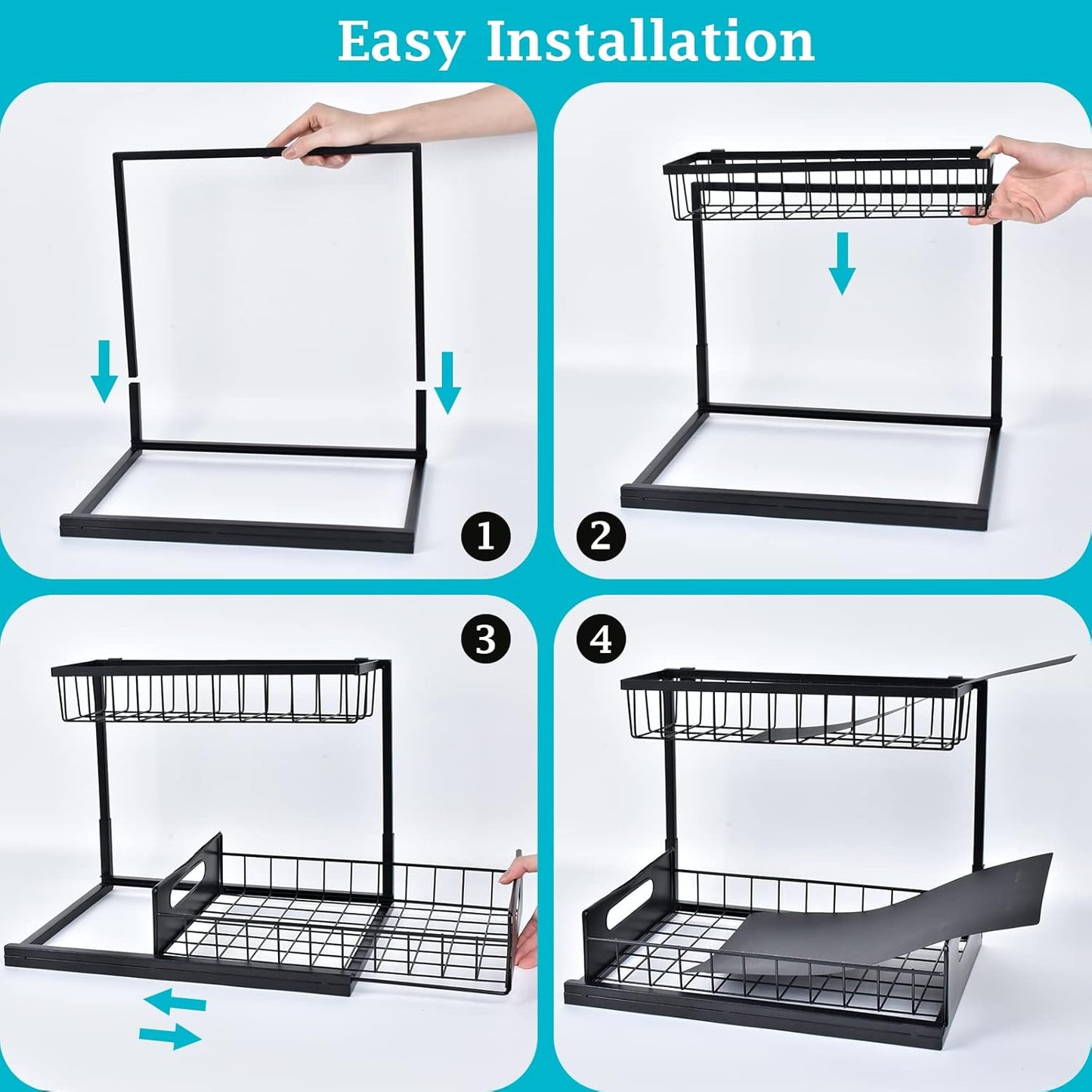 REALINN Under Sink Organizer and Storage, 2 Pack Pull Out Cabinet Organizer Slide Out Sink Shelf Cabinet Storage Shelves, Under Sink Storage for Kitchen Bathroom Cabinet